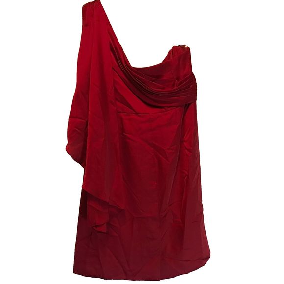 New Davids bridal bridesmaid Red Knee Length One Shoulder with Sash size 20 - Picture 8 of 10